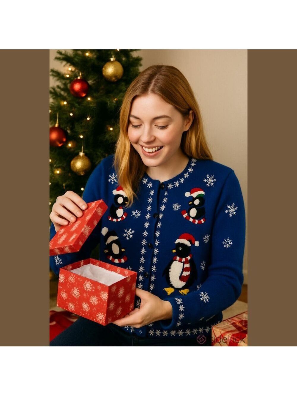 Vintage Penguins Winter Cardigan Embroidered Sweater granny Christmas Sweater